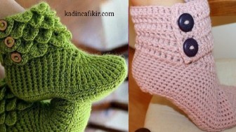 Kışlık Yün İp El İşi Örgü Ev Botu Modelleri